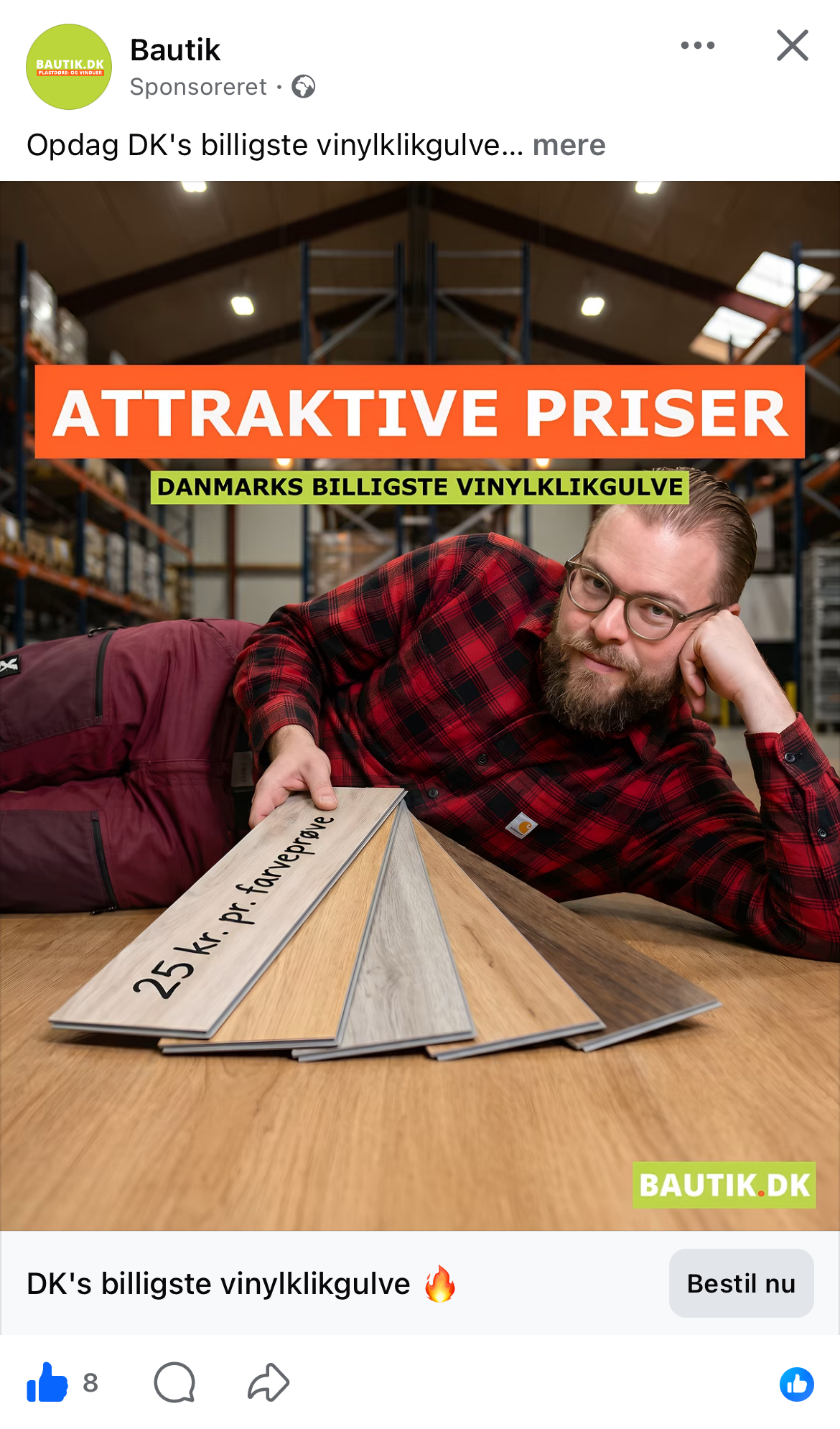 AI-genereret Meta-annonce: Danmarks billigste vinylklikgulve fra Bautik.dk