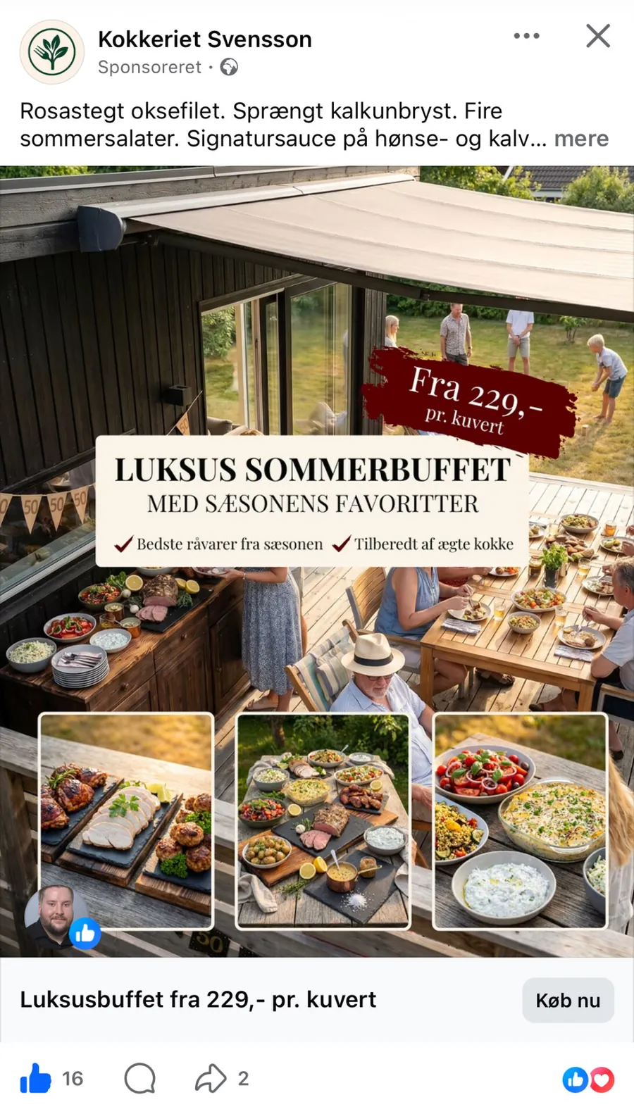 AI-genereret Meta-annonce: Luksus sommerbuffet fra Kokkeriet Svensson