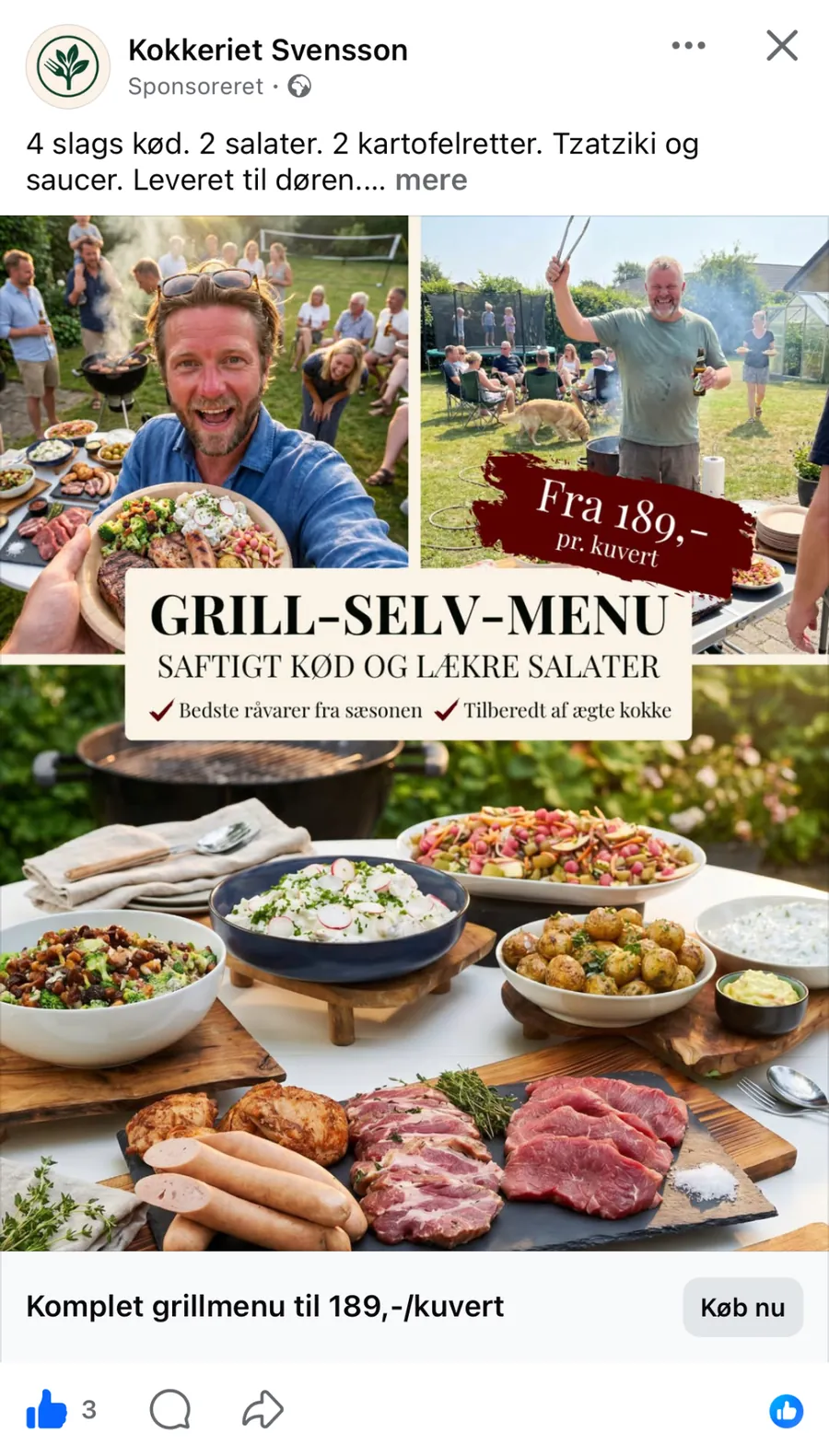 AI-genereret Meta-annonce: Grill-selv-menu fra Kokkeriet Svensson