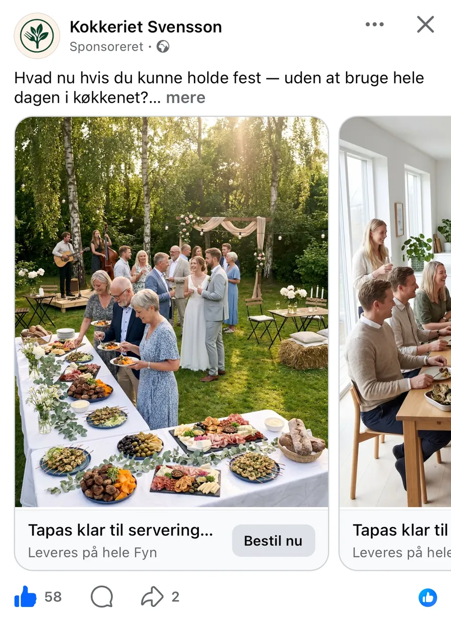 AI-genereret Meta-annonce: Tapas-buffet fra Kokkeriet Svensson