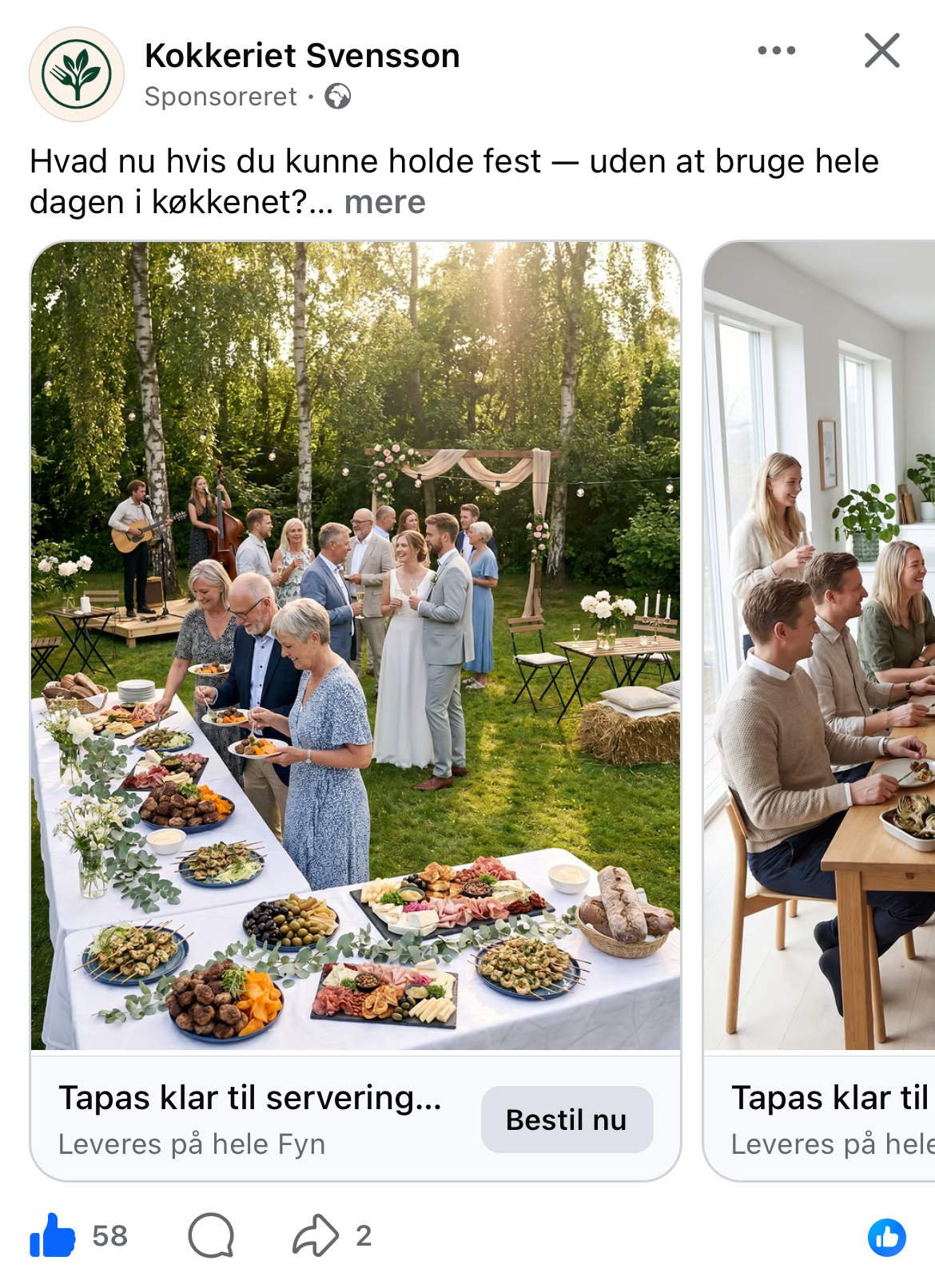 AI-genereret Meta-annonce: Tapas-buffet fra Kokkeriet Svensson